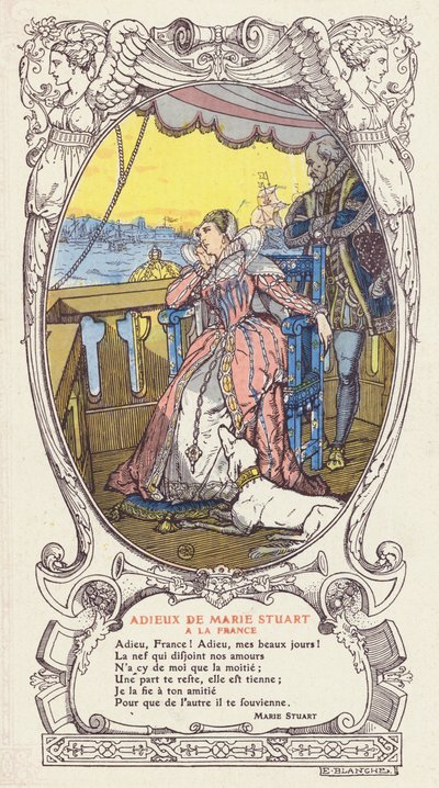 Mary, Queen of Scots, Saying Farewell to France and Returning to Scotland After the Death of Her Husband, King Francis II of France by Jacques Emile (after) Blanche