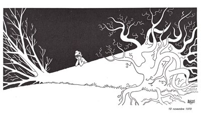 Marianne mourns the death of General De Gaulle, represented by a slaughtered oak by Jacques Faizant