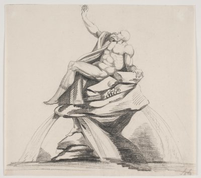 Bearded Male Figure in Robes Seen in Profile on a Fountain by Jacques Francois Joseph Saly