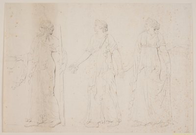 Offering (?) Three Figures in Greek Garments. In Front, a Man Carrying an Amphora and a Staff or Torch, Followed by Two Women by Jacques Francois Joseph Saly