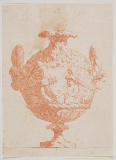 Decorative Vase with Two Heads and Two Putti. Copy after Plate 19 in the Suite of Vases Drawn by Saly in 1746. 
