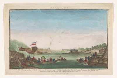 View of the Port des Invalides in Paris with the Launch of the Parisian Frigate on February 18, 1761 by Jacques Gabriel Huquier