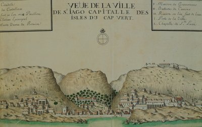The City of Saint Jago (Santiago) on Cape Verde, Watercolor from the Logbook Kept by Jacques Gouin de Beauchesne, Ship
