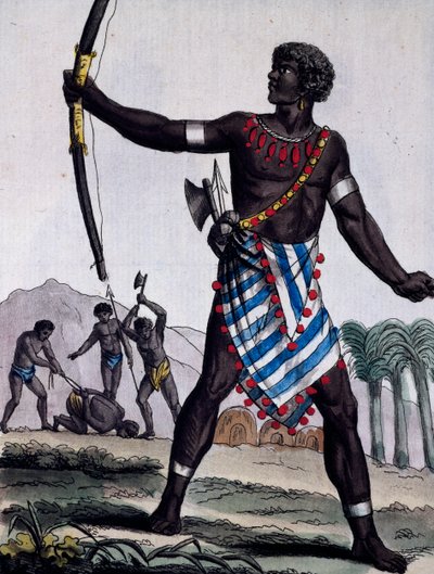 Anzikos warrior, Africa, engraving from Encyclopedia of voyages by Jacques Grasset de Saint Sauveur