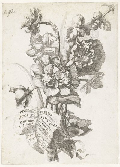 Title Page with a Bouquet of Peonies, from Diverses Fleurs mises en Boucquets by Jacques I Bailly