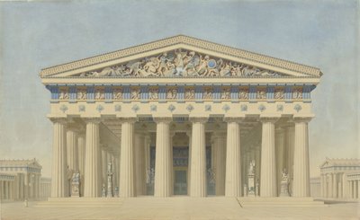 Temple T at Selinunte (Sicily), Restored Elevation of the Main Facade by Jacques Ignace Hittorff