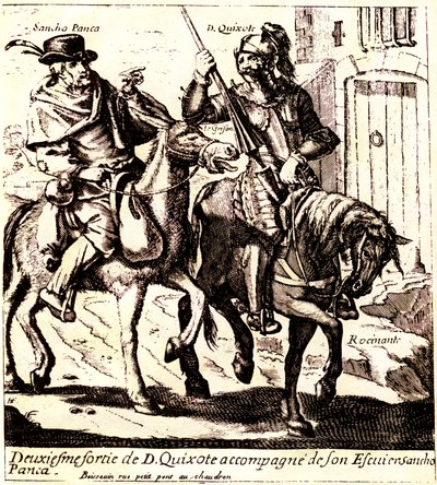 Don Quixote on Rossinante, Accompanied by Sancho Panza on His Donkey Grison, c. 1640 (illustration) by Jacques Lagniet