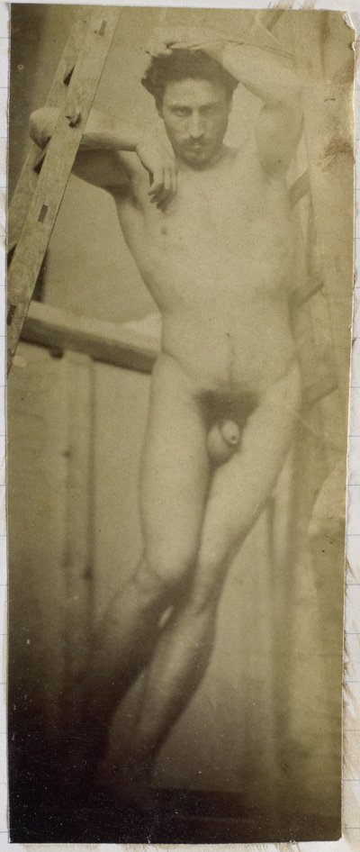 Study of a Male Nude Model, Hanging in a Wooden Structure, in the Studio of Jacques de Lalaing by Jacques Lalaing (attributed to)
