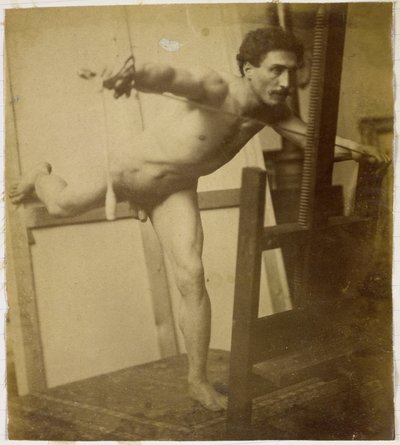 Study of a Male Nude Model, Leaning Forward with Right Leg Back, in the Studio of Jacques de Lalaing by Jacques Lalaing (attributed to)