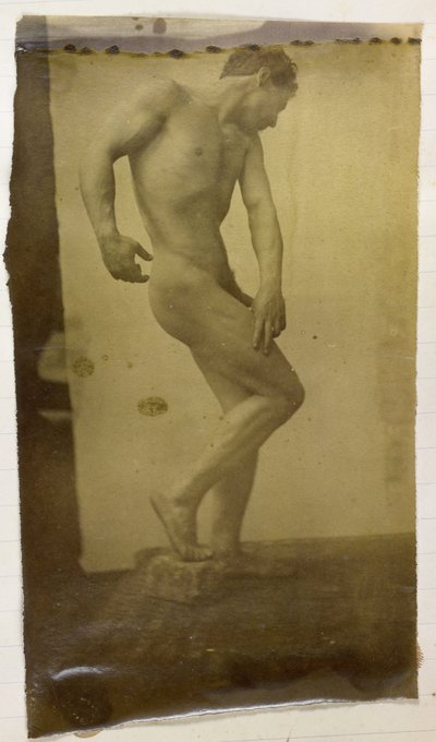 Study of a male nude model, standing and slightly bent seen from the front, in the studio of Jacques de Lalaing by Jacques Lalaing (attributed to)