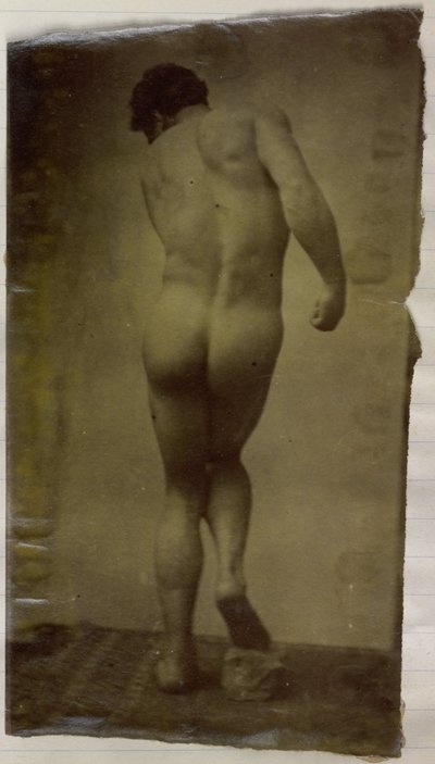 Study of a Male Nude Model, Standing and Seen from the Back, in the Studio of Jacques de Lalaing by Jacques Lalaing (attributed to)