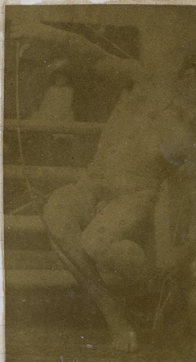 Study of a Male Nude Model, Sitting on a Step, Seen from the Front with Rope and Bow on Lap, in the Studio of Jacques de Lalaing by Jacques Lalaing (attributed to)