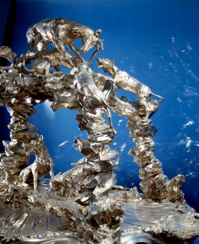 Table by Louis Henri, Duke of Bourbon, Prince of Conde Sculpted a Silver Hunting Scene by Jacques Nicolas Roettiers by Jacques Nicolas Roettiers
