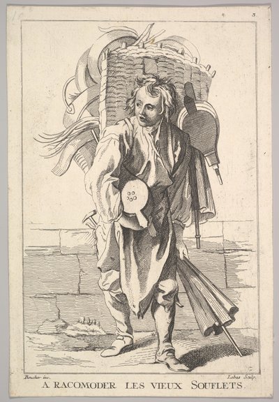 Reverse copy of A Racomoder les Vieux Souflets Mend the Old Bellows, from Le Cri by Jacques Philippe Le Bas