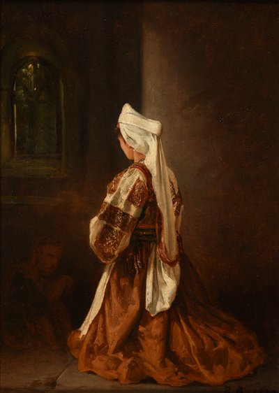 Young Roman Woman Praying in a Church by Jacques Raymond Brascassat