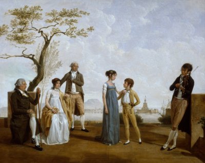 Family Portrait in Front of a Harbor by Jacques Sablet