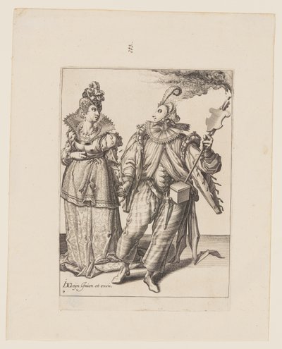 A Woman Led by a Player Holding a Torch, from The Masquerades by Jacques de Gheyn II