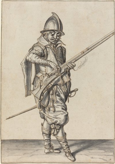Elegantly Dressed Soldier Preparing to Fire His Caliver by Jacques de Gheyn II