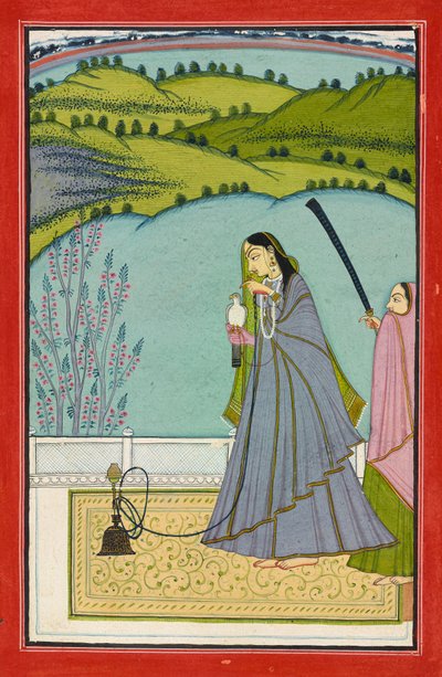 A lady on a terrace with hookah and falcon, c.1760 by Jaimal Har