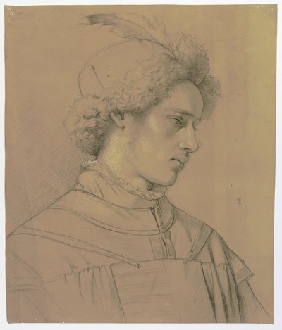 Young Man with a Feathered Hat in Three-Quarter Profile by Jakob Becker