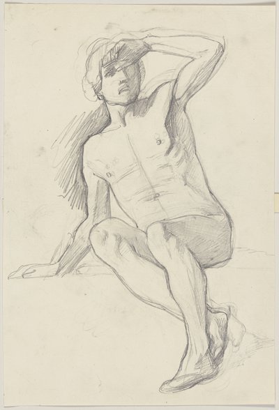 Seated Male Nude, Shading His Eyes with His Left Hand by Jakob Becker