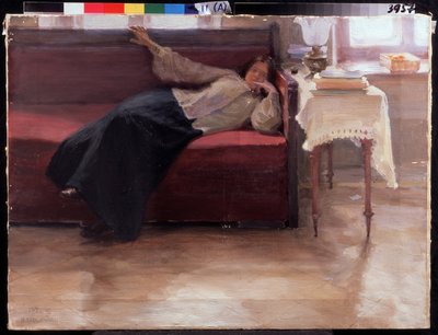 Dreams: Pensive Young Girl Lying on a Couch by Jakoff Jakovlevitch Kalinitchenko