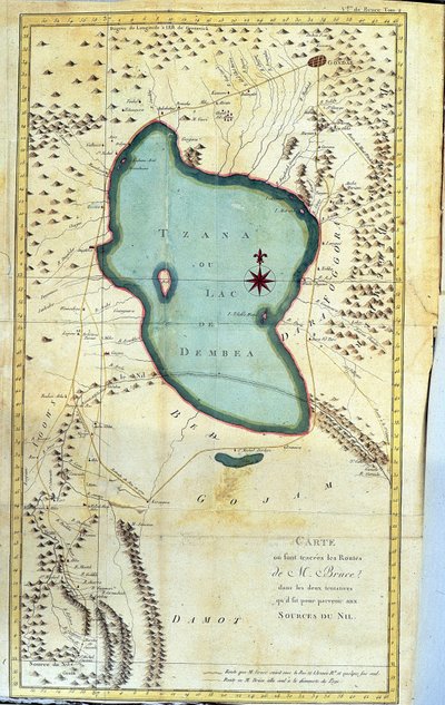 Map of the Region of Lake Tzana or Lake Dembea (Routes of M. Bruce in His Two Attempts to Reach the Sources of the Nile) (in 