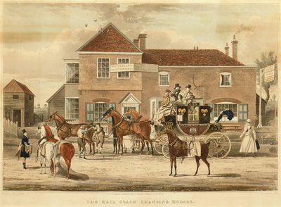 The Mail Coach Changing Horses by James (after) Pollard