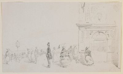A group of figures on an esplanade by James Abbott McNeill Whistler