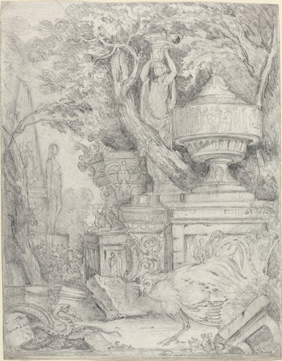 Ancient Sculptures with a Cock Fighting a Snake by James 