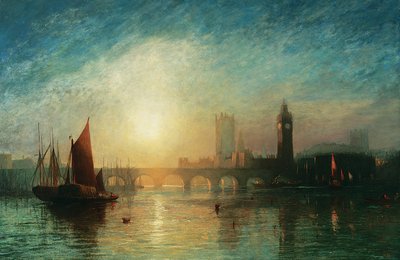 View of Westminster Bridge and the Houses of Parliament, with Hay Barge and Other Shipping in the Foreground, 1869 by James Francis Danby