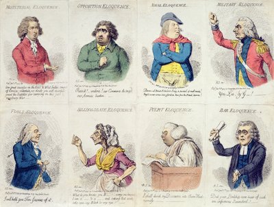 8 Vignettes Depicting Eloquence, Published by Hannah Humphrey in 1795 by James Gillray