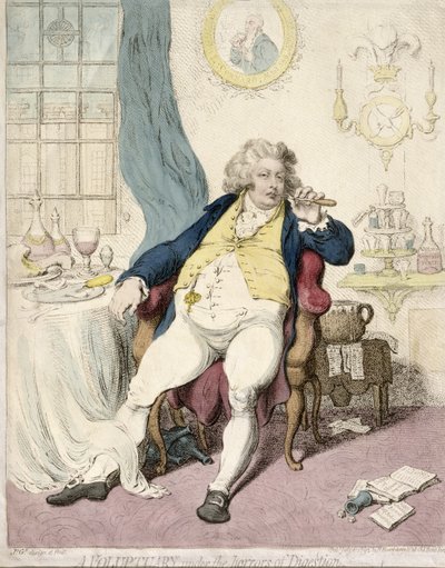 A Voluptuary under the Horrors of Digestion, published by Hannah Humphrey in 1792 by James Gillray