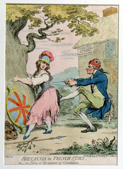 Britannia in French Stays, or Re-Form at the Expense of Constitution, published by Hannah Humphrey in 1793 by James Gillray