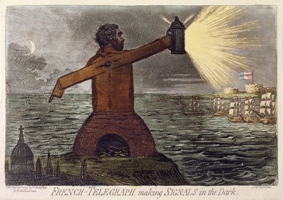 French-Telegraph Making Signals in the Dark, published by Hannah Humphrey in 1795 by James Gillray