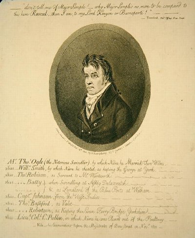 Mr. Thomas Ogle, the Notorious Swindler, published by Hannah Humphrey by James Gillray