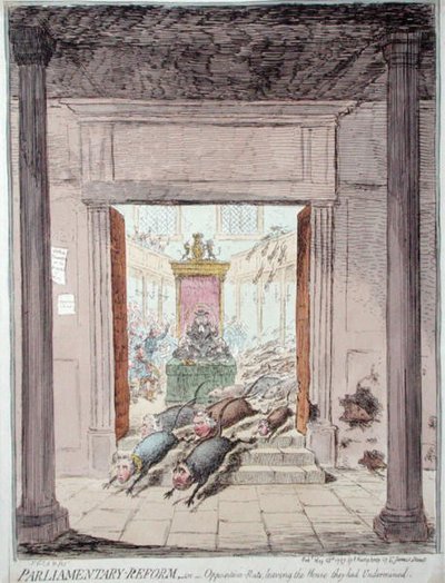 Parliamentary Reform, or Opposition Rats leaving the House they had Undermined by James Gillray
