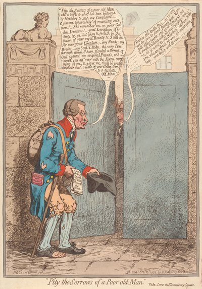 Pity the Sorrows of a Poor Old Man, Scene in Bloomsbury Square by James Gillray