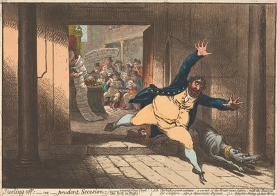 Stealing Off; - or - Prudent Secession. "Courageous Chief The First in Flight" by James Gillray