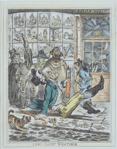 Very Slippy Weather, engraved by J. Sidebotham by James Gillray