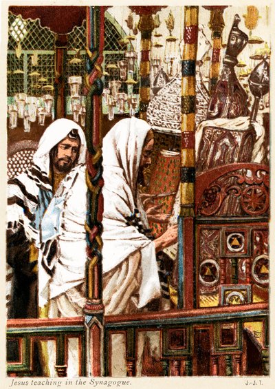 Jesus teaching in the Synagogue - St Matthew - Bible by James Jacques Joseph after Tissot