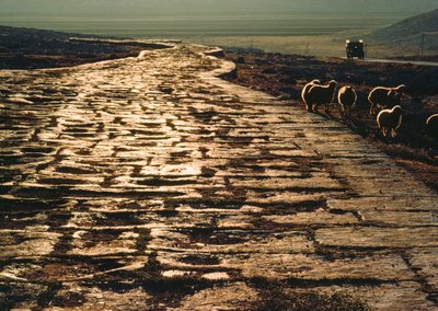 Modern Macadam Road Parallels Ancient Limestone Roman Road, Near Aleppo, Syria by James L Stanfield