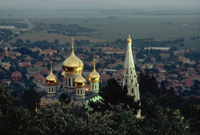 Shipka Memorial Church raises gilded domes above the valley by James L Stanfield