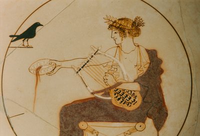 White-ground kylix decorated with a representation of Apollo by James L Stanfield
