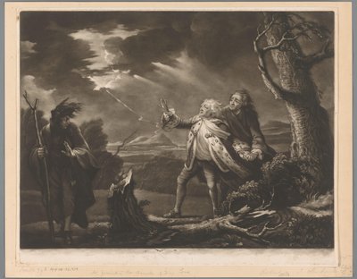 David Garrick as King Lear with the Earl of Kent and Edgar Disguised as Tom in a Stormy Landscape by James McArdell
