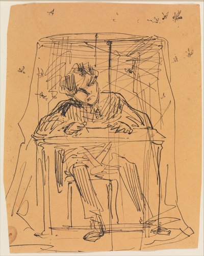 Man at Table beneath Mosquito Net (from Sketchbook) by James McNeill Whistler