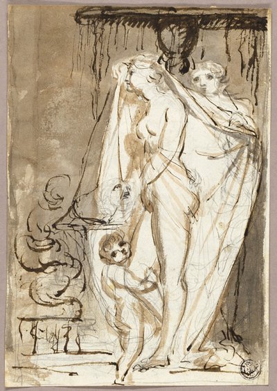 Sculptor Undraping Sculpture of a Nude Woman and Child by James Northcote