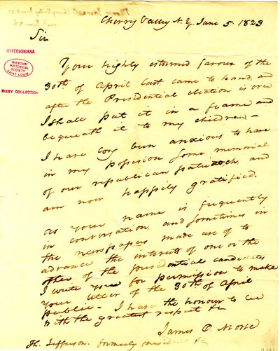 Thanks Him for His Response on April 30th That He Intends to Put in a Frame and Save for His Children (2 Pages) by James O. Morse