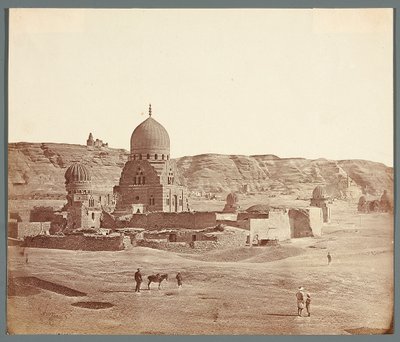 Egypt. Cairo. Southern Necropolis. In the foreground, the Mausoleum of Sudun (1504), in the background on the Mukattam Plateau, the Al-Djujus Mosque by James Robertson