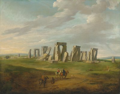 Stonehenge with a carriage and travellers on horseback by James Ross